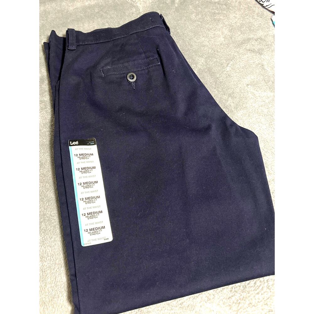 NWT Lee Relaxed Fit Stretch Women Navy Dress Pants Slacks Size 12 Medium 4951411